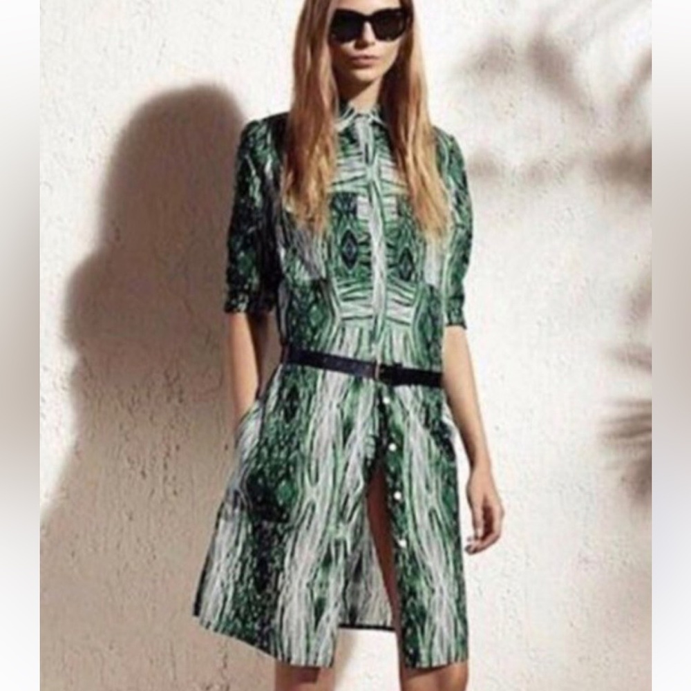 DEREK LAM FOR DESIGN NATION Contemporary Green Woodgrain Cotton Shirtdress SZ S